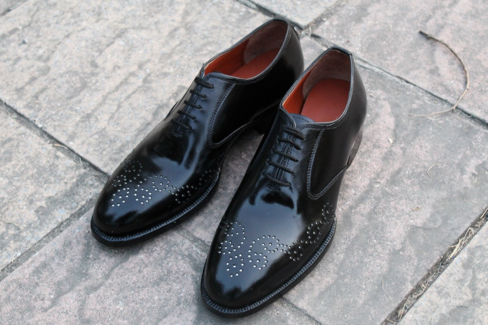 Men Black Calf Leather Formal Oxford Lace up Shoes