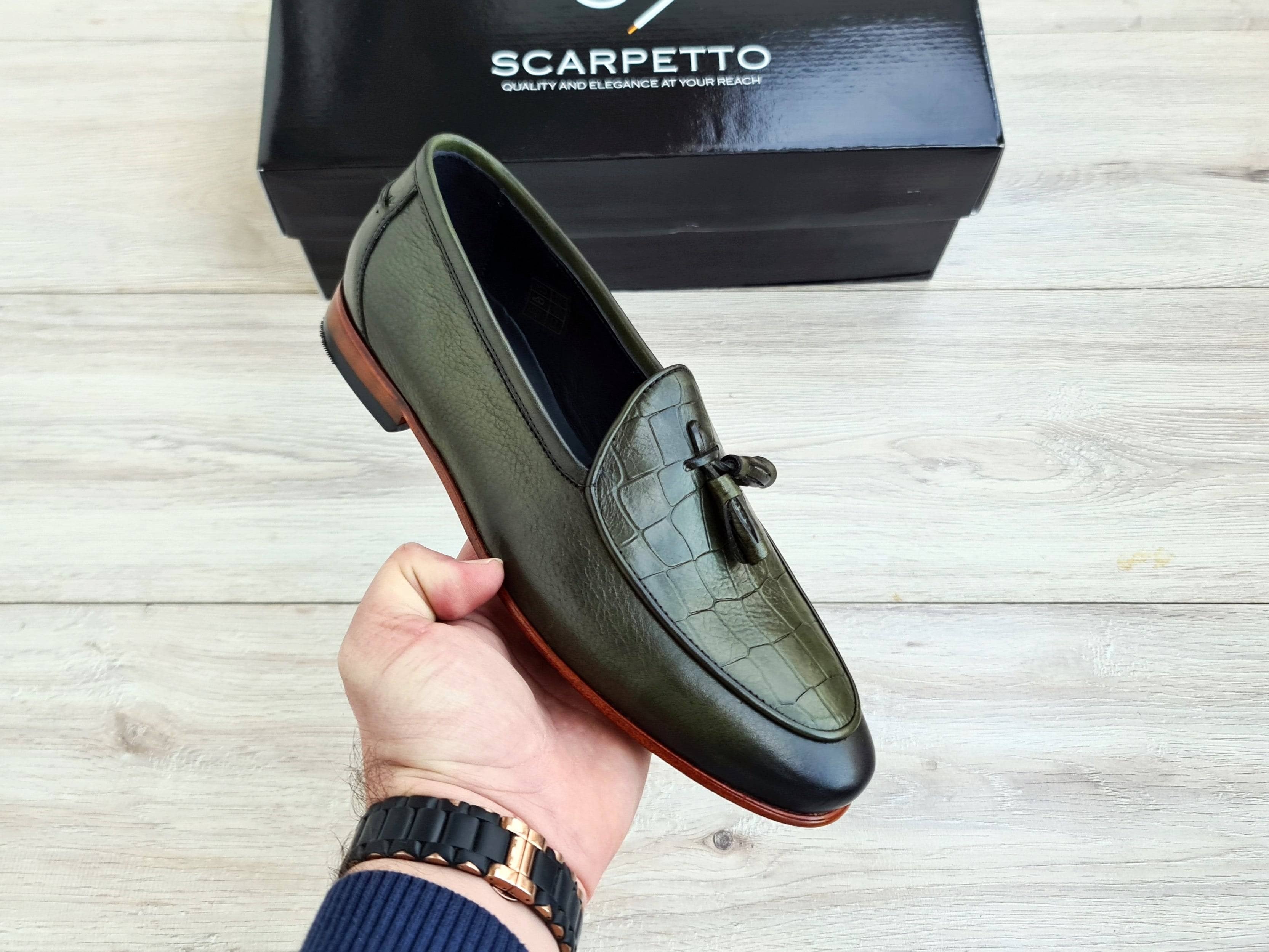 Green Men's Genuine Leather Loafers