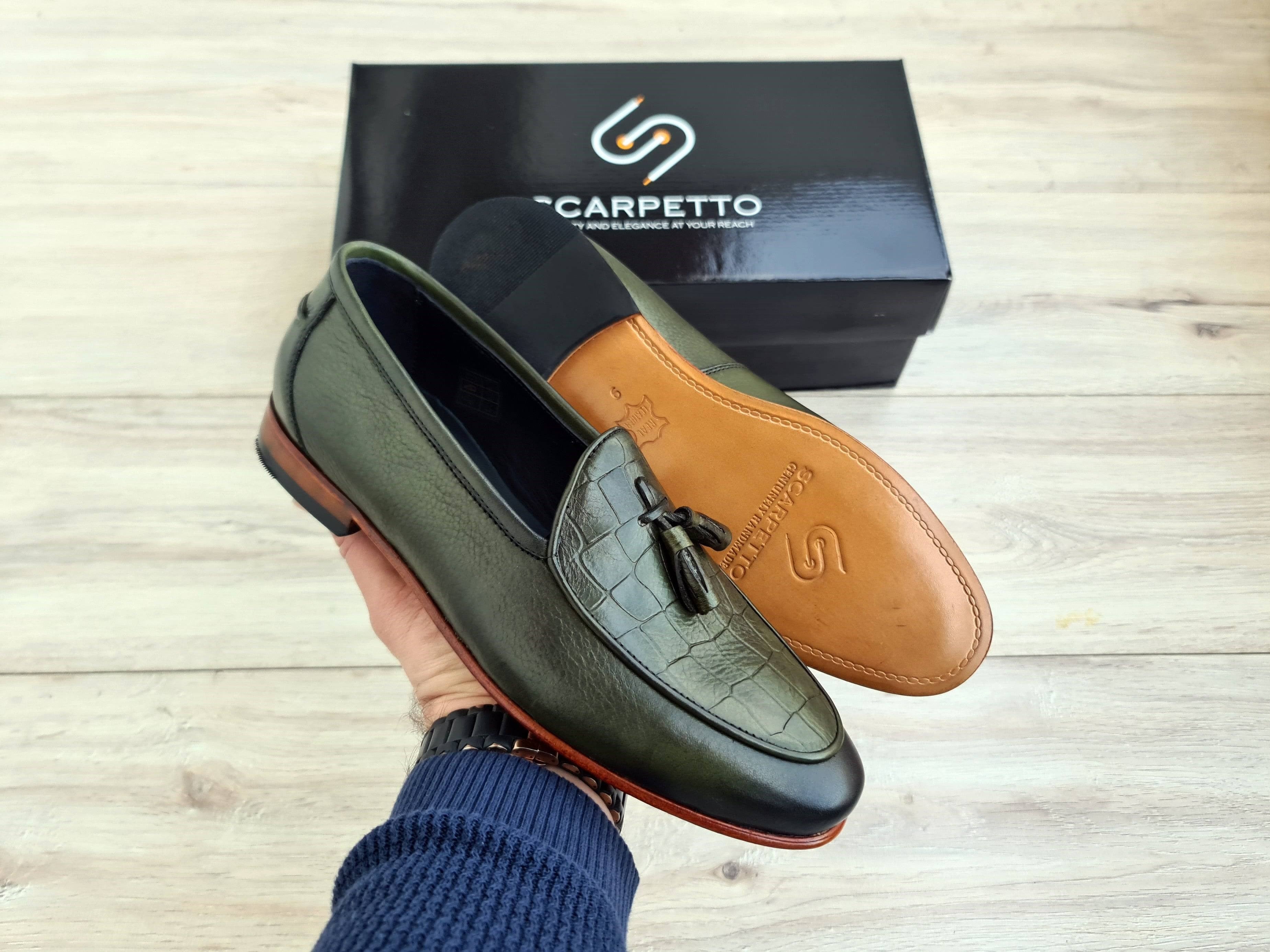 Green Men's Genuine Leather Loafers
