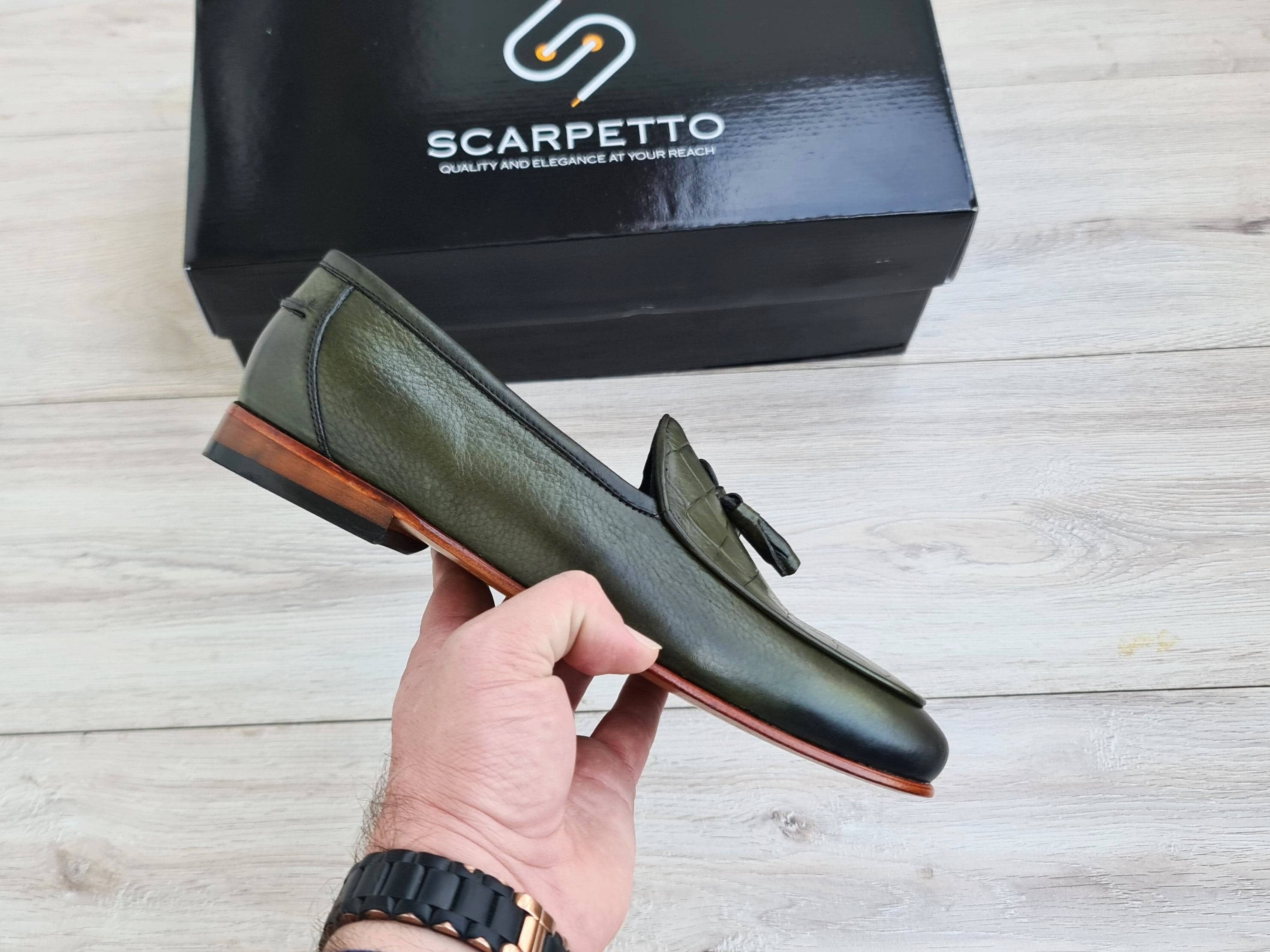 Green Men's Genuine Leather Loafers