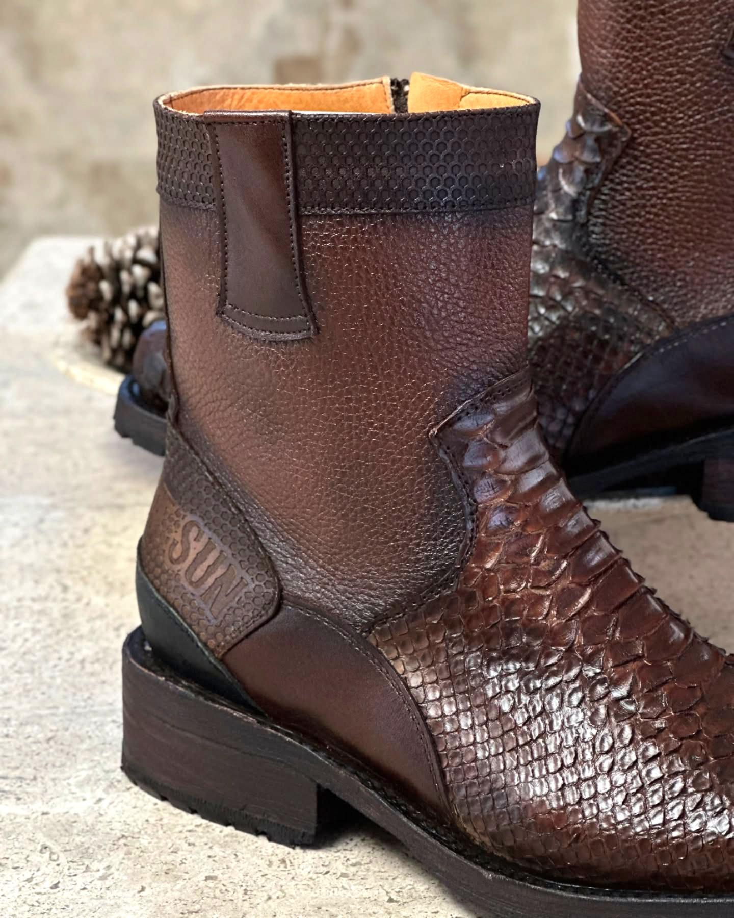 Men's Genuine Leather Python Print Boots With Zipper