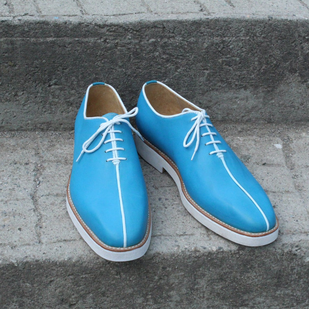 Unique and Classic Blue Leather Lace up Dress Shoes