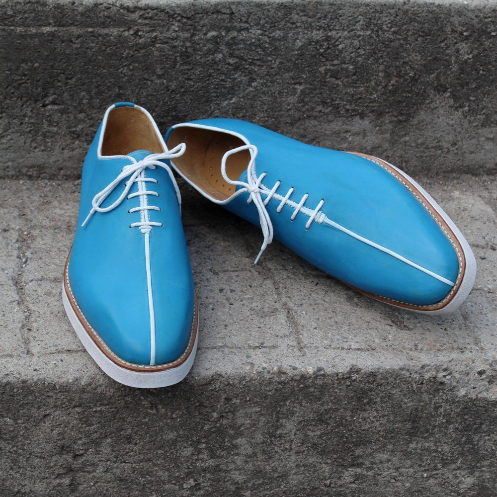 Unique and Classic Blue Leather Lace up Dress Shoes