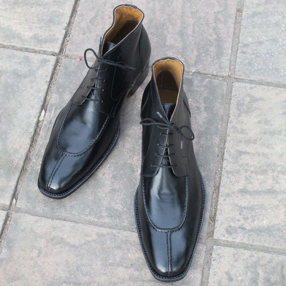 Crafted Black Calf Leather Split Toe Chukka Boot