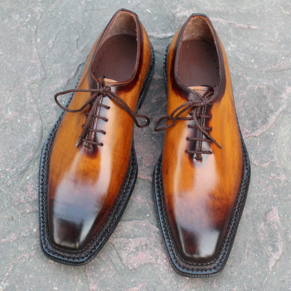 Crafted Leather Classic Men Brown Patina Black Shaded Leather Oxford Dress Shoes