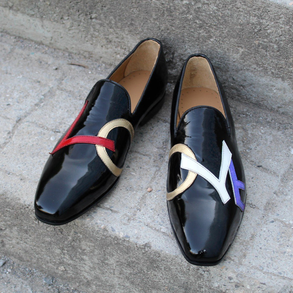 Crafted Leather Black Patent Leather Loafers