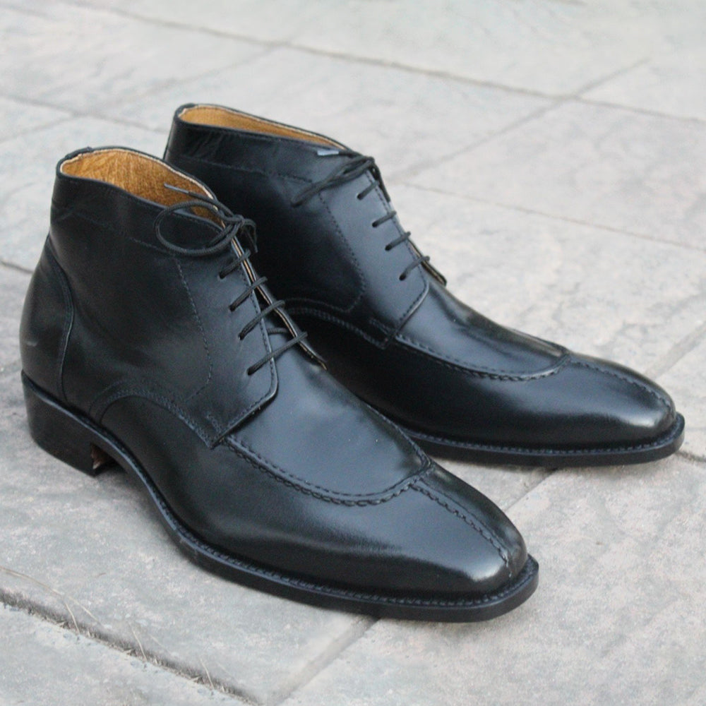 Crafted Black Calf Leather Split Toe Chukka Boot