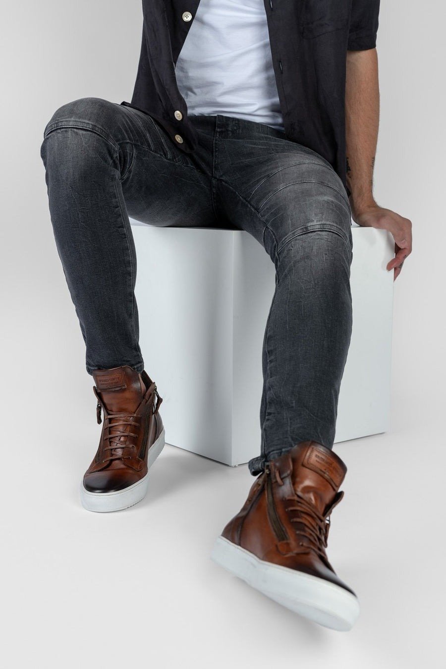 SOHO cocoa-brown patina high sneakers