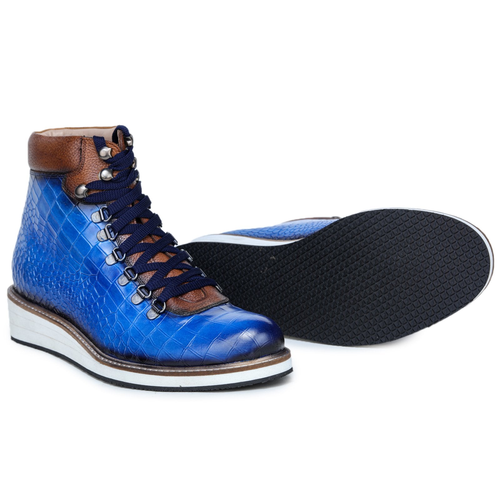 Noa Textured Hiker Style Laceup Boots - Blue