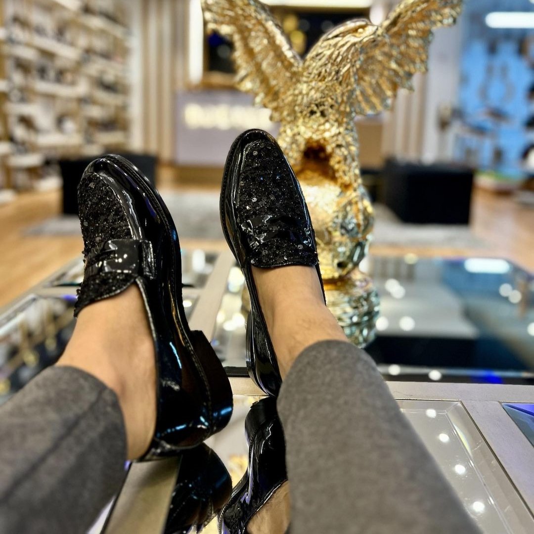 Sequins Patent Leather Men's Shoes
