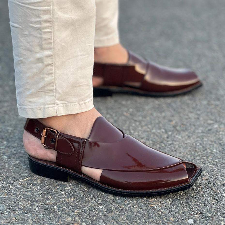 Hand Stitched Patent Black/Maroon Kheri