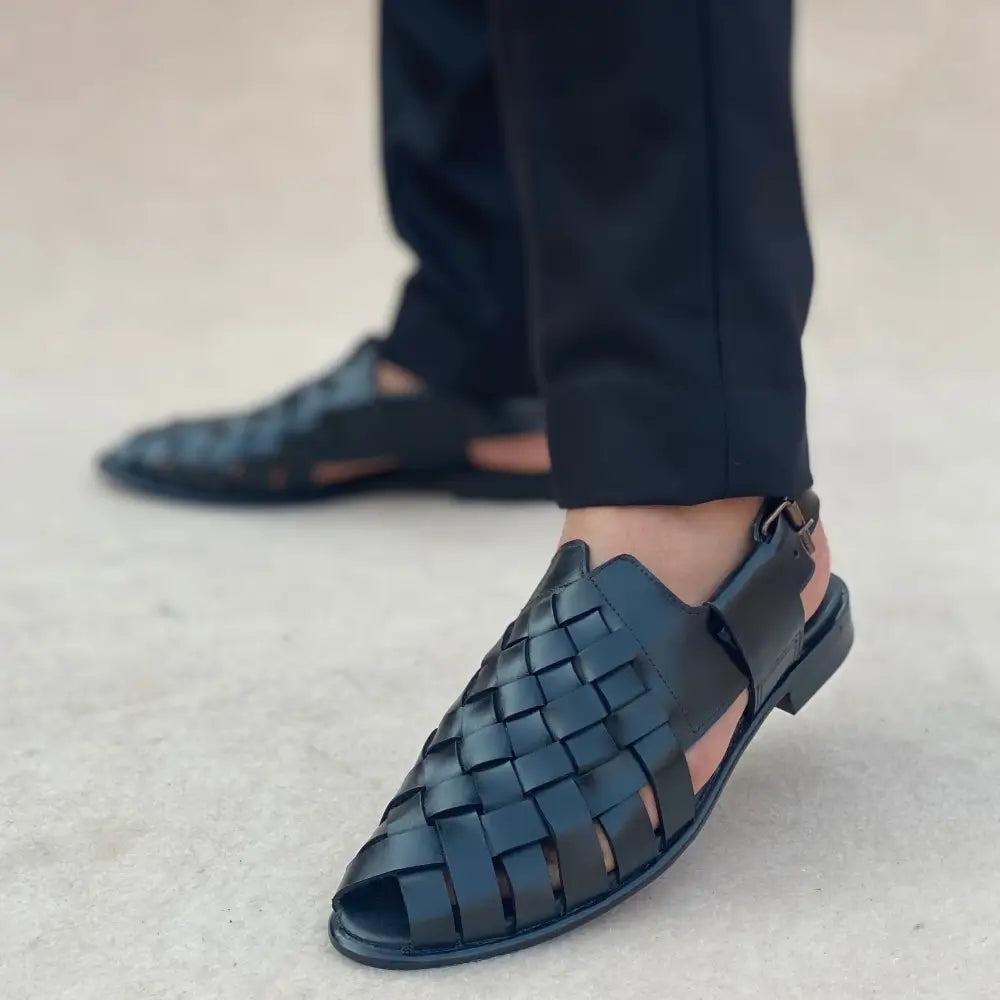 LE Pure Leather Handmade Woven Black-303