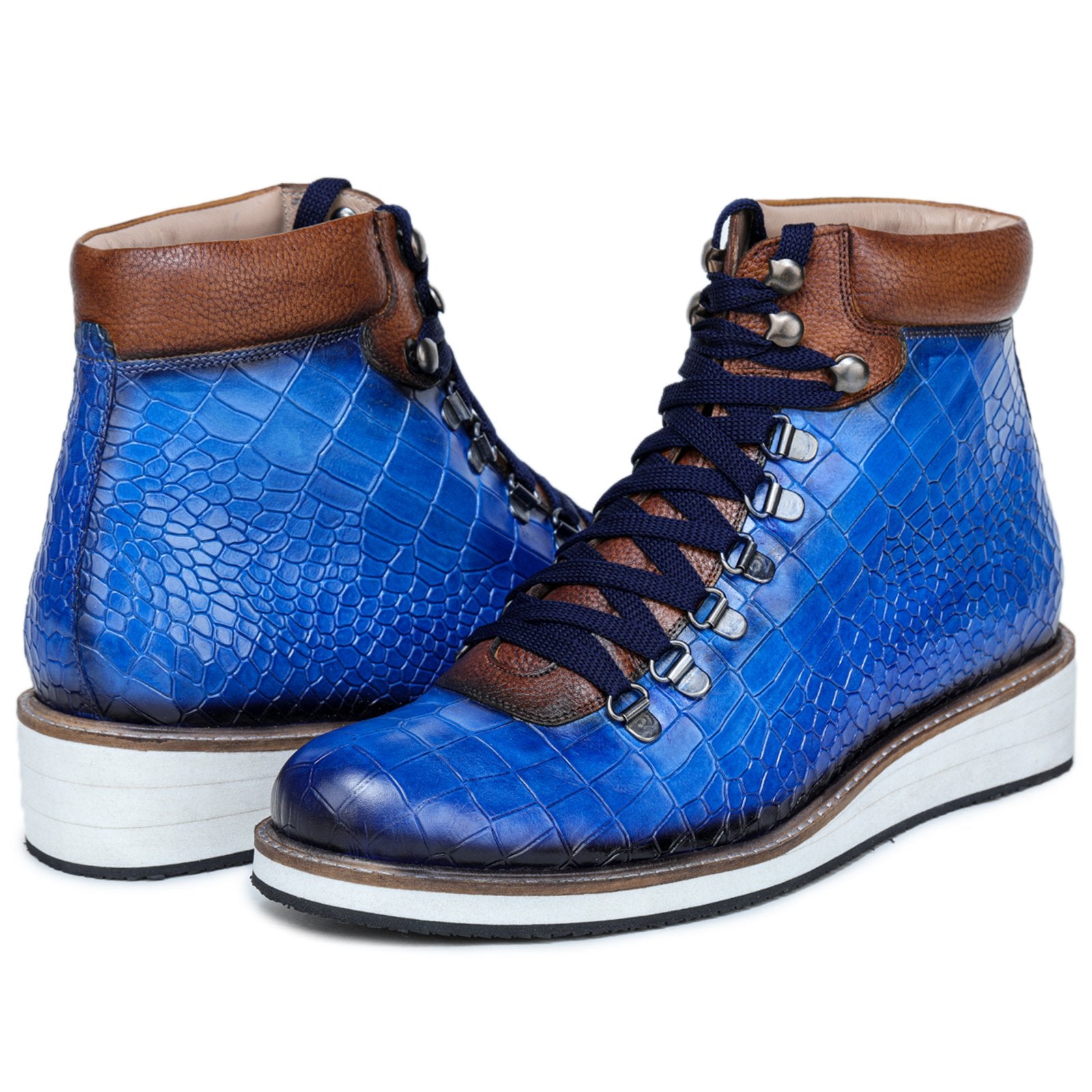 Noa Textured Hiker Style Laceup Boots - Blue