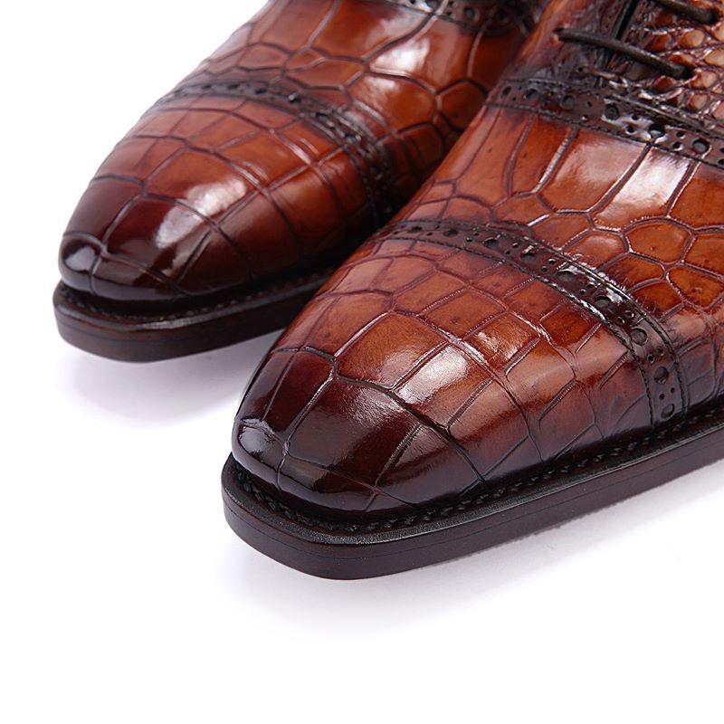 Mens Alligator Leather Cap Toe Lace up Oxford Classic Modern Business Dress Shoes