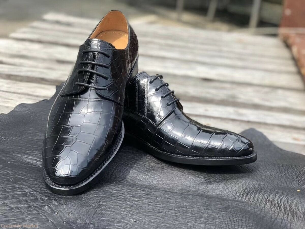 Men's Shoes Genuine Crocodile Alligator Skin Leather Handmade Black