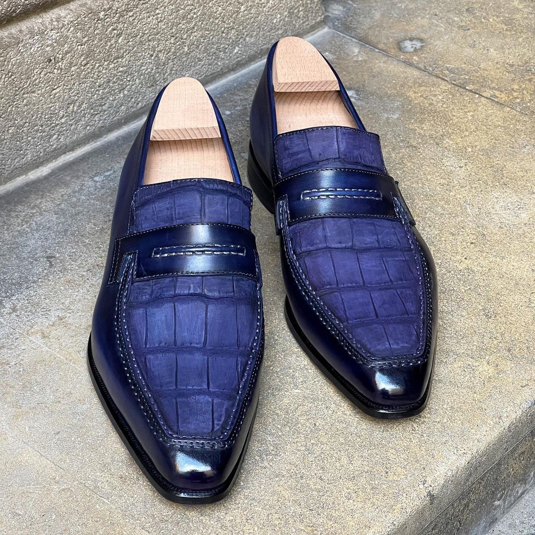 Lincoln Loafer MTO - Dark Purple Nabuck Crocodile Vamp