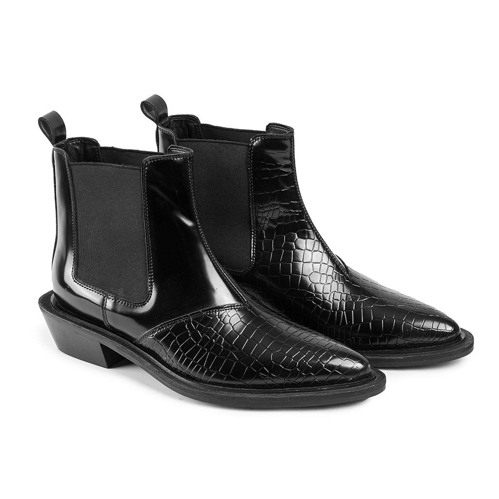 Pointed Boots With Croco Detail