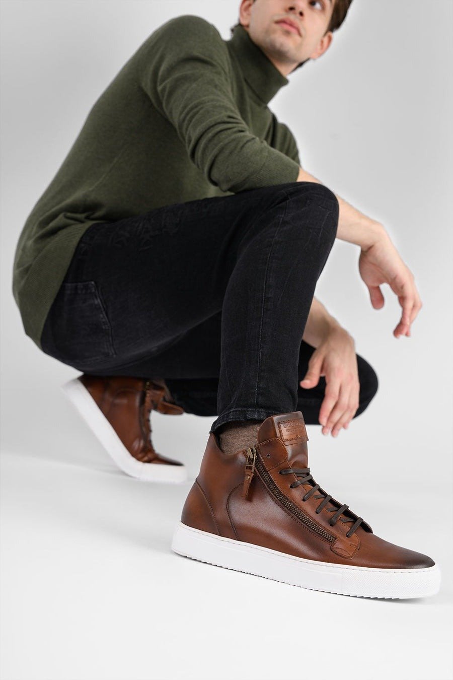 SOHO cocoa-brown patina high sneakers