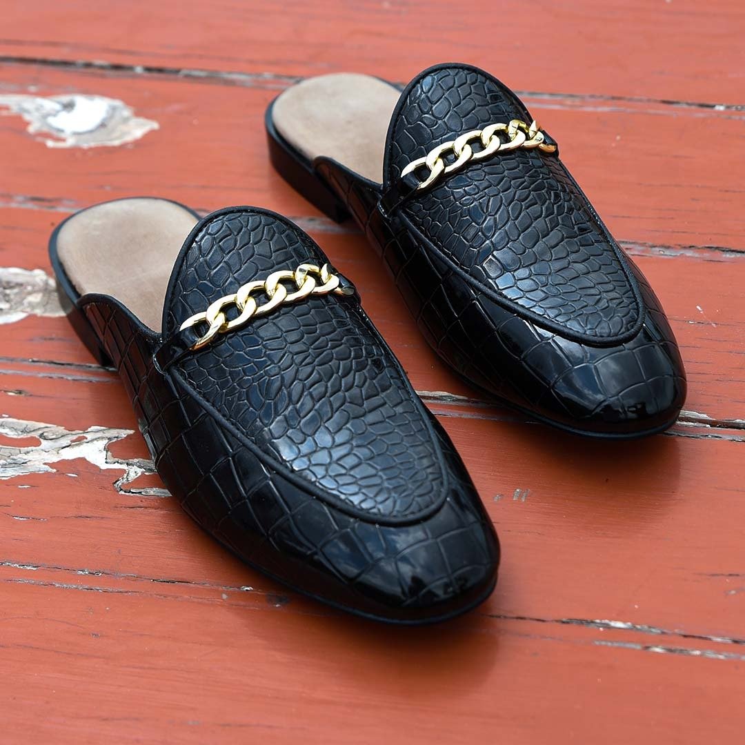 Pure Leather Handmade Mules-133 Black