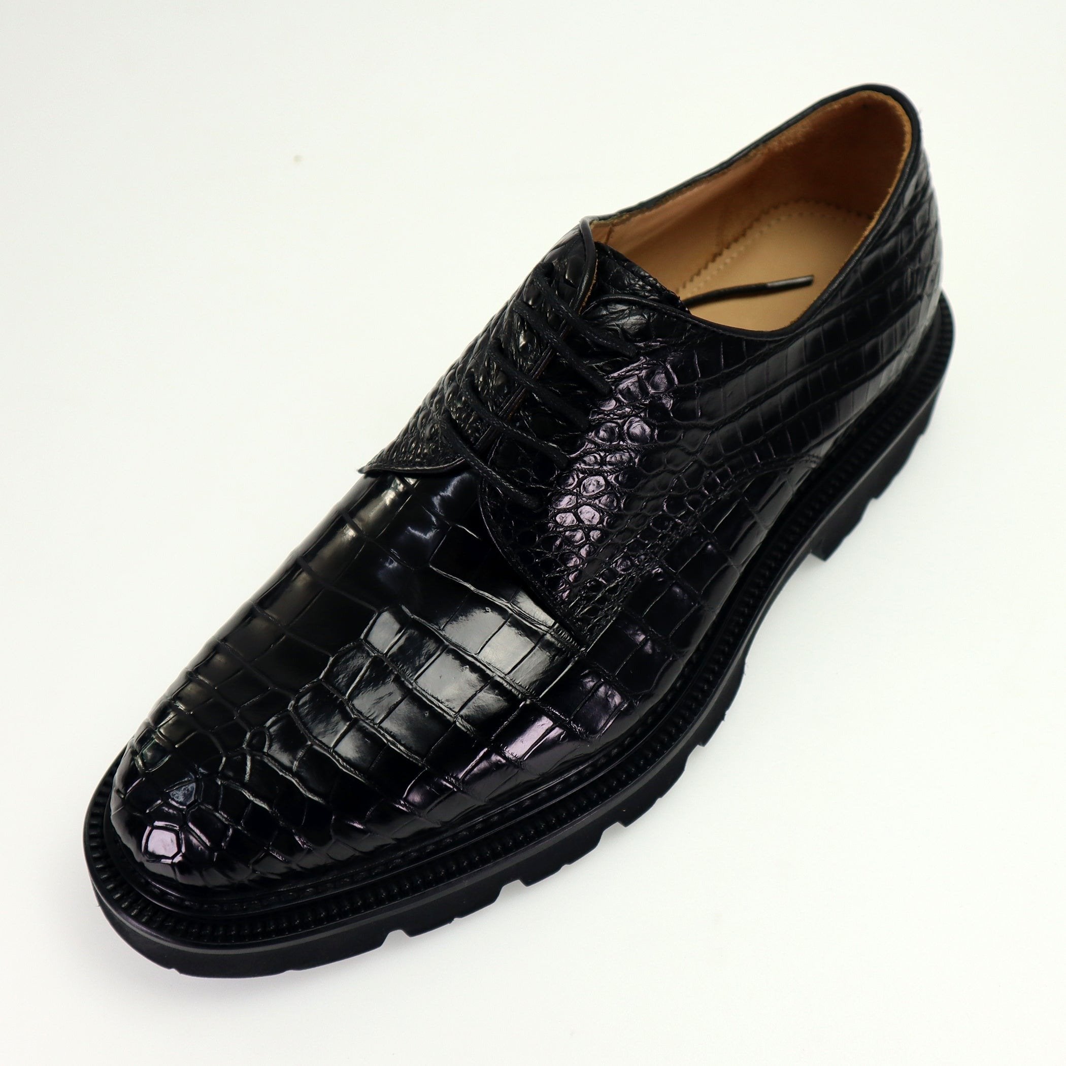 Genuine Alligator Leather Dress Shoes Lace Up Cap-Toe Brogue Shoes