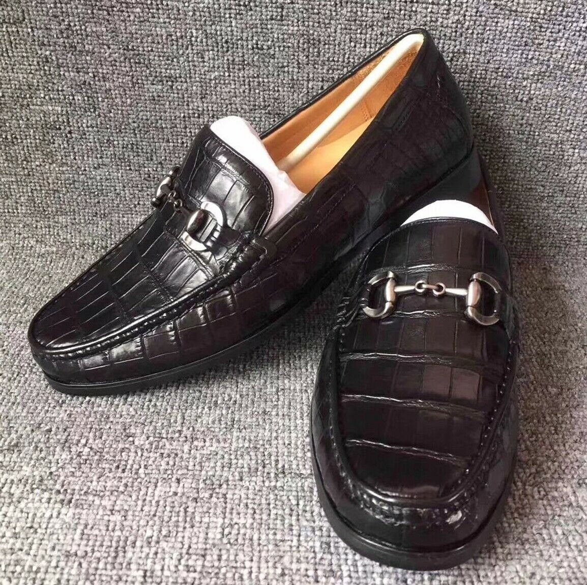 Men's Shoes Genuine Crocodile Alligator Skin Leather Handmade Black