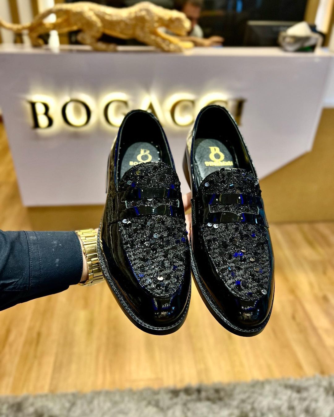 Sequins Patent Leather Men's Shoes
