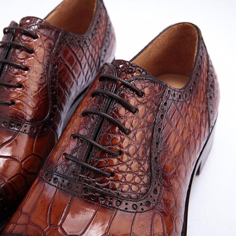 Mens Alligator Leather Cap Toe Lace up Oxford Classic Modern Business Dress Shoes