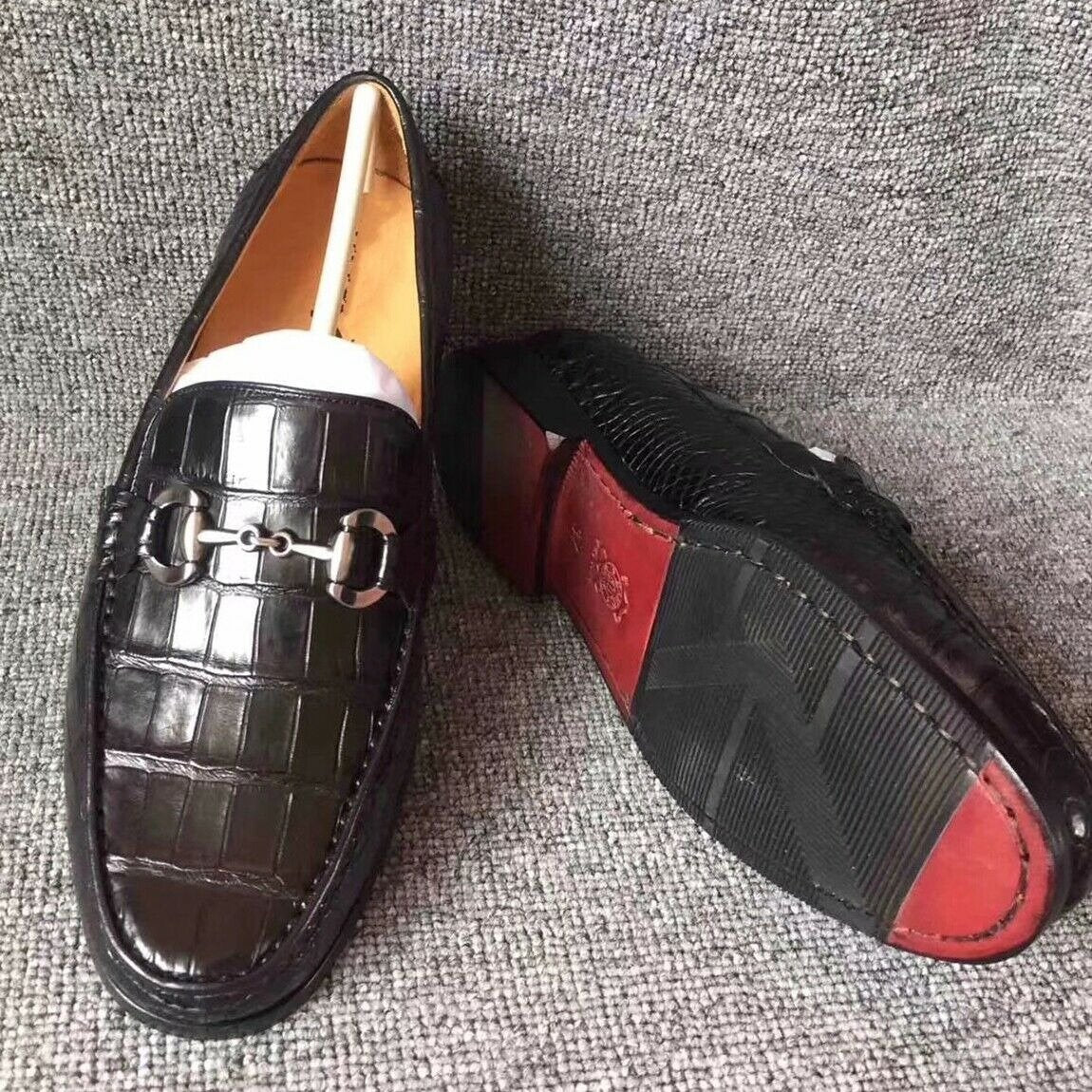 Men's Shoes Genuine Crocodile Alligator Skin Leather Handmade Black