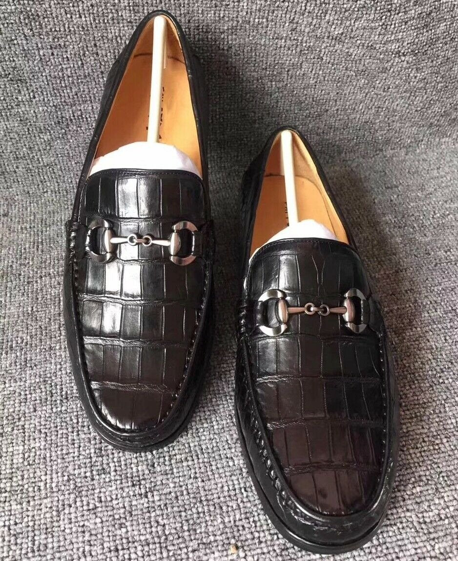 Men's Shoes Genuine Crocodile Alligator Skin Leather Handmade Black