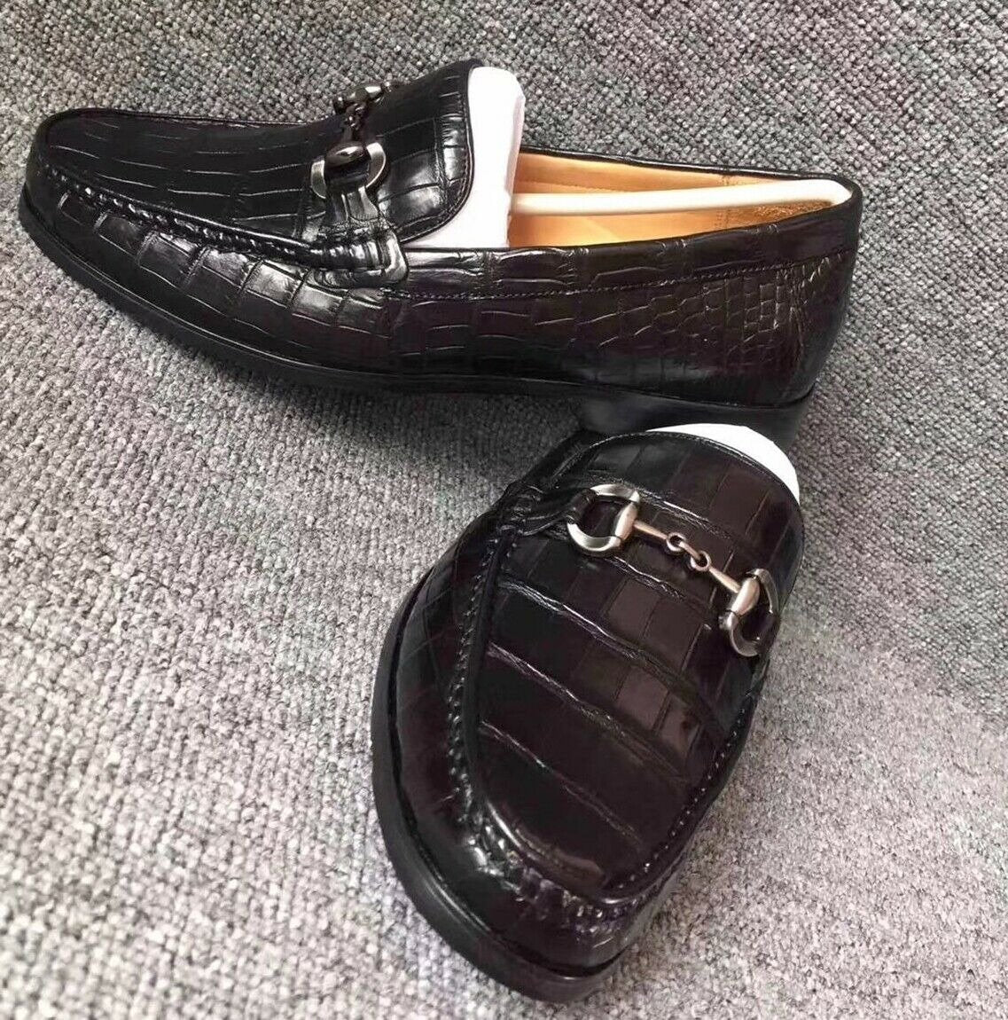 Men's Shoes Genuine Crocodile Alligator Skin Leather Handmade Black