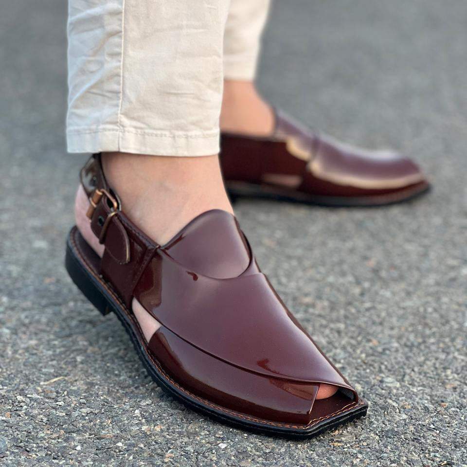 Hand Stitched Patent Black/Maroon Kheri