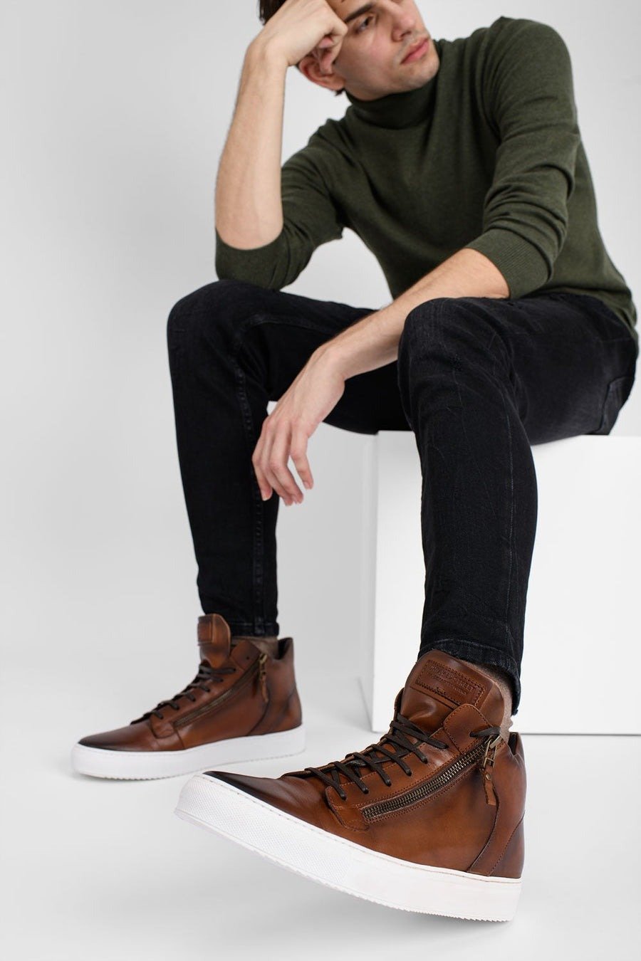 SOHO cocoa-brown patina high sneakers
