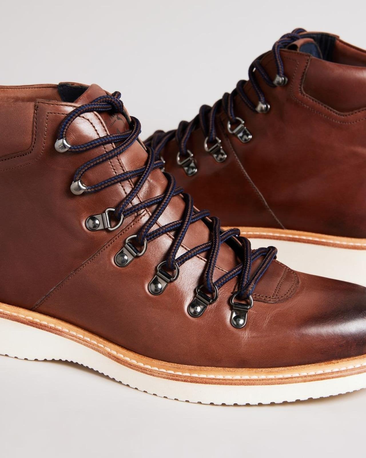 TED BAKER Liykere Men's Brown Leather Round Toe Hiker Boots