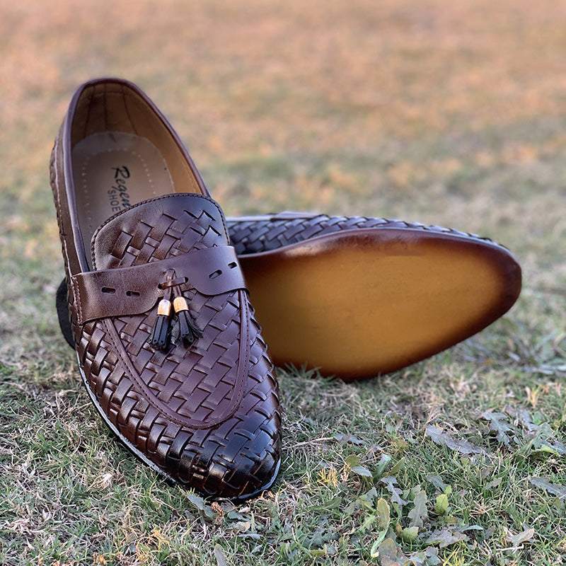 Handmade Brown Woven Textured Shoes