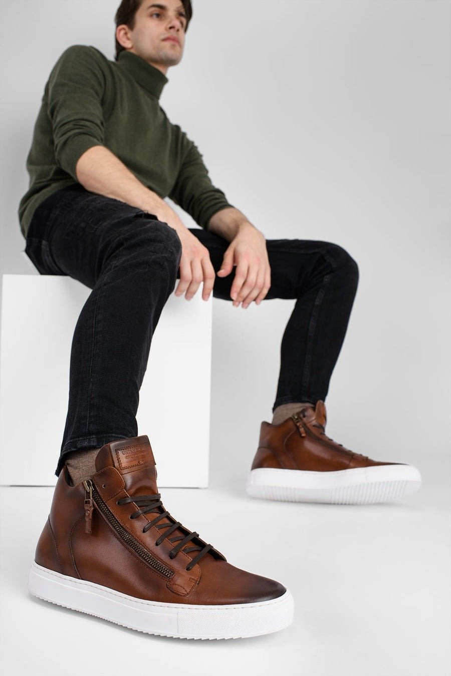 SOHO cocoa-brown patina high sneakers