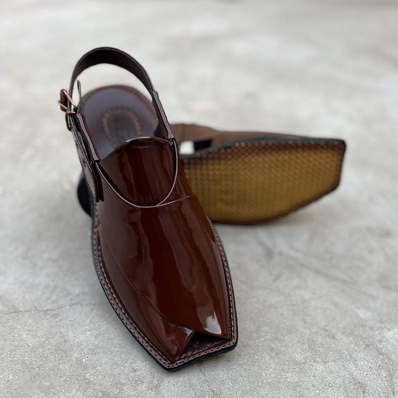 Hand Stitched Patent Black/Maroon Kheri