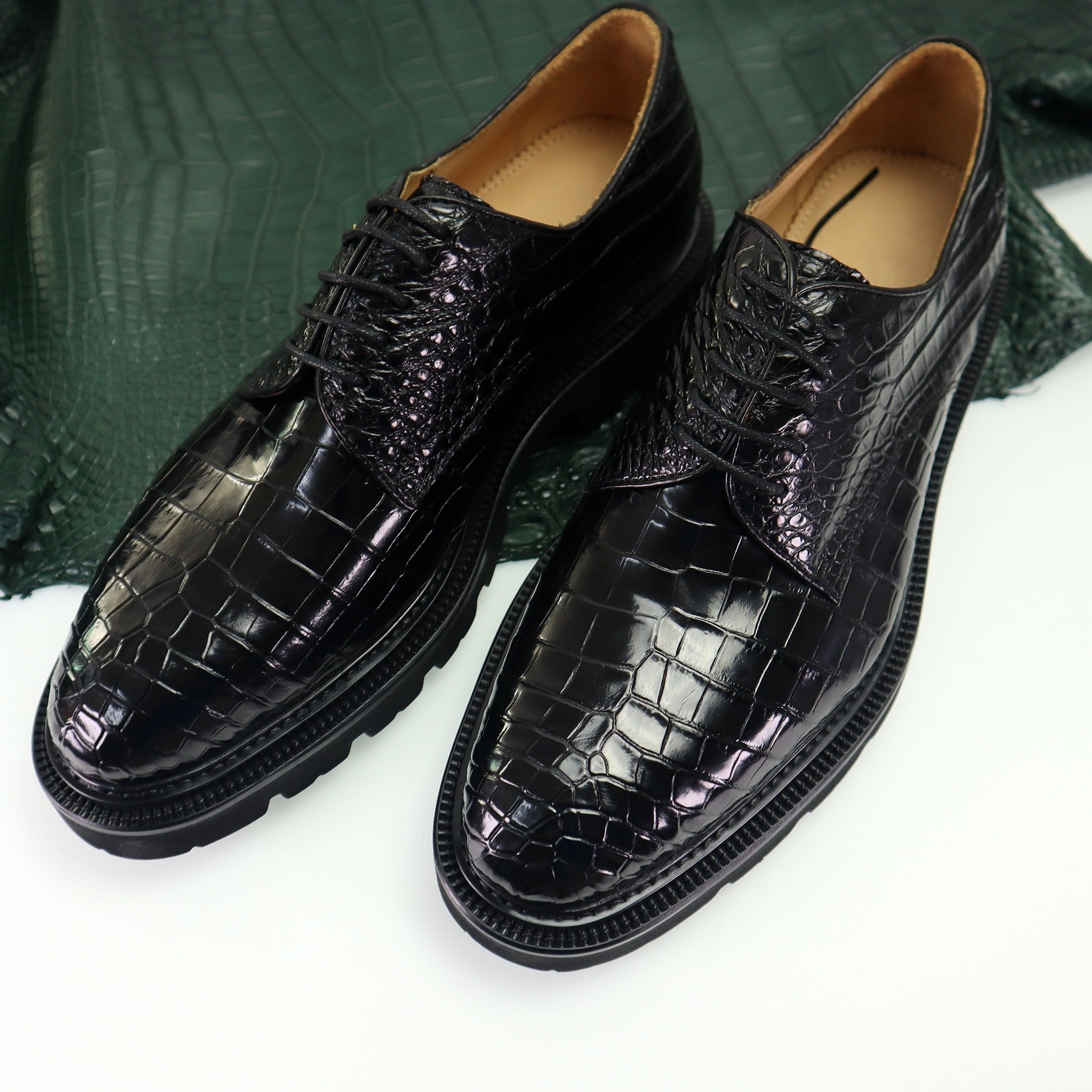 Genuine Alligator Leather Dress Shoes Lace Up Cap-Toe Brogue Shoes