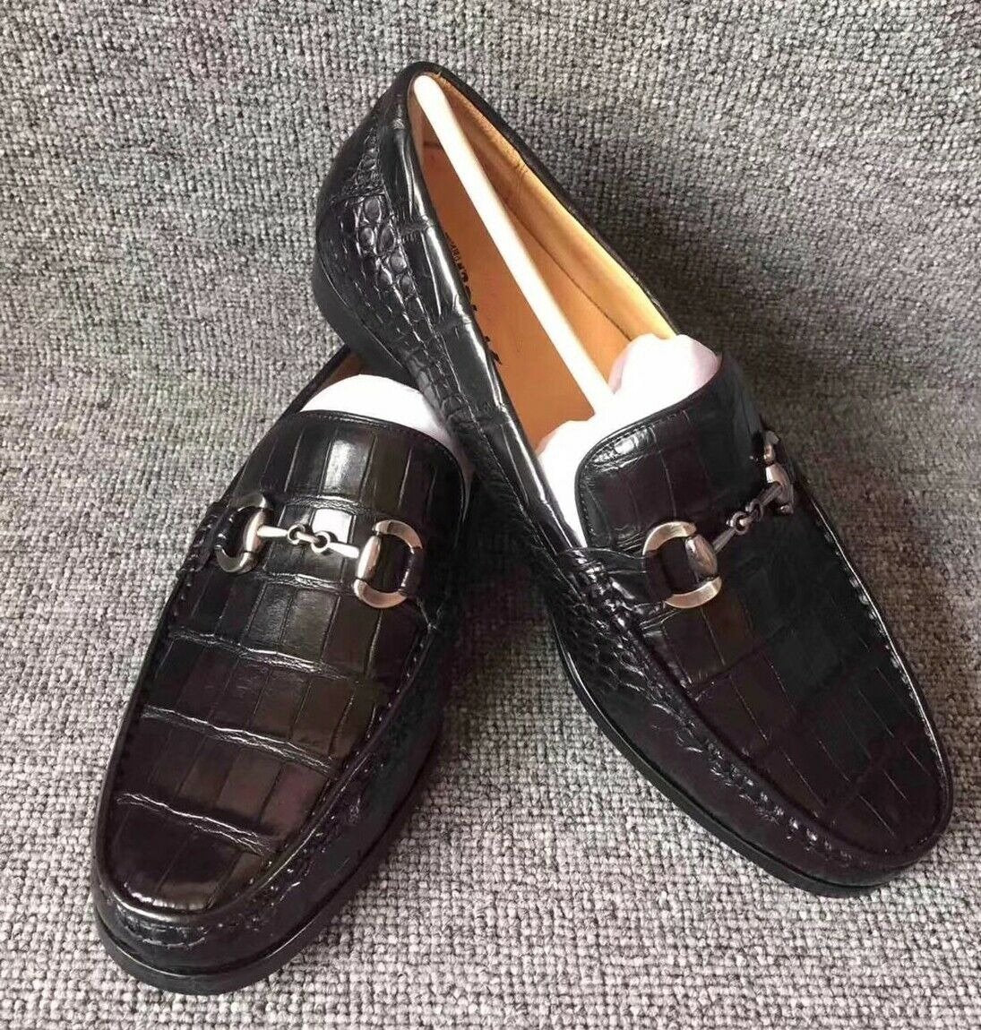 Men's Shoes Genuine Crocodile Alligator Skin Leather Handmade Black