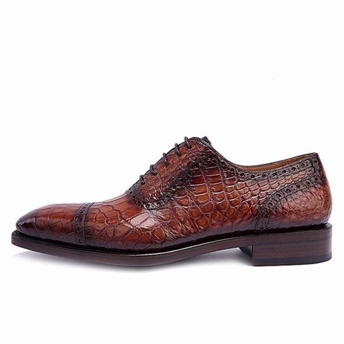 Mens Alligator Leather Cap Toe Lace up Oxford Classic Modern Business Dress Shoes