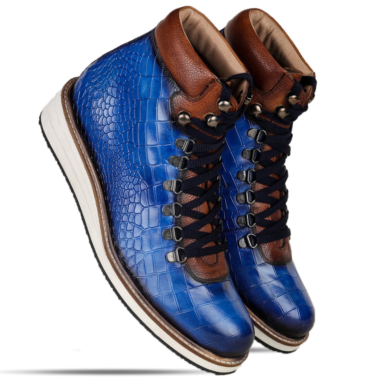 Noa Textured Hiker Style Laceup Boots - Blue