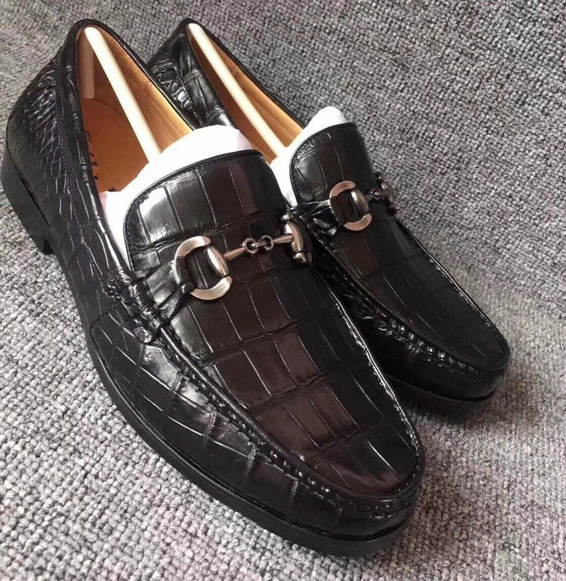 Men's Shoes Genuine Crocodile Alligator Skin Leather Handmade Black