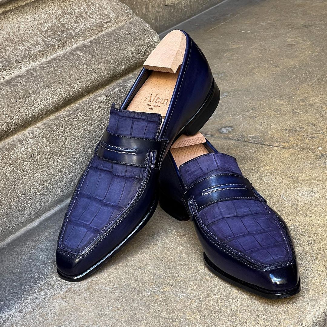Lincoln Loafer MTO - Dark Purple Nabuck Crocodile Vamp