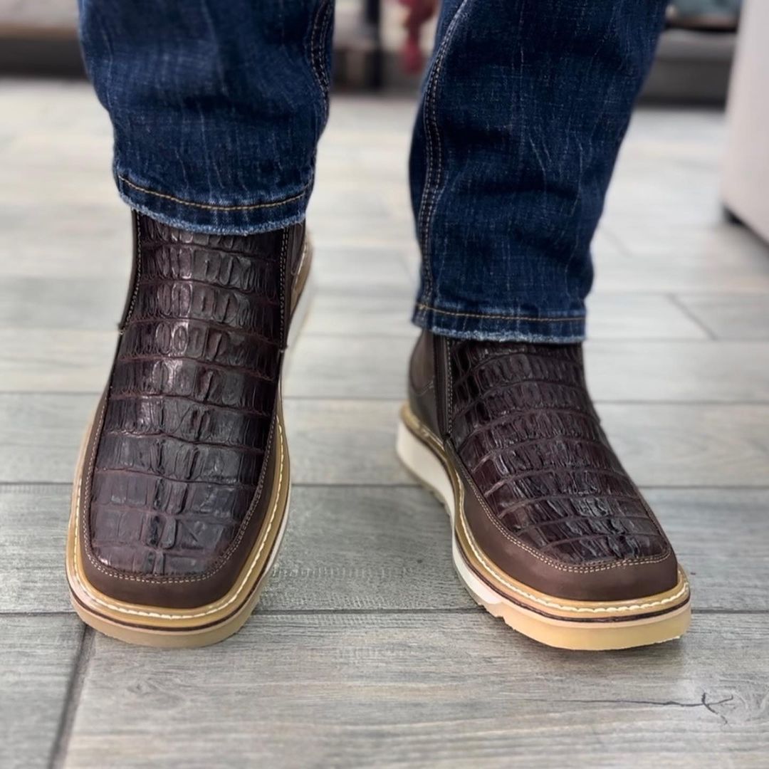 Italian Crocodile Leather Square Toe Boots
