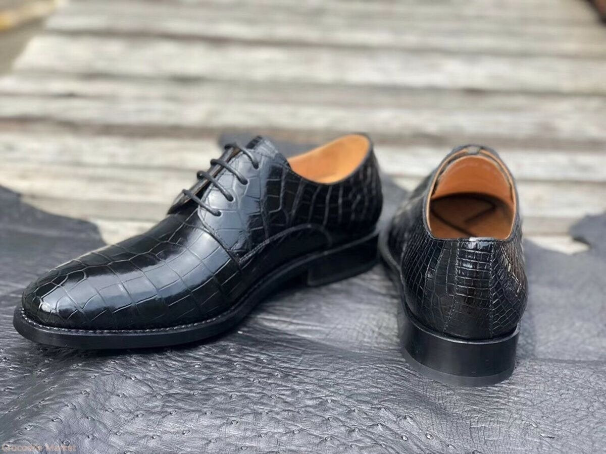 Men's Shoes Genuine Crocodile Alligator Skin Leather Handmade Black