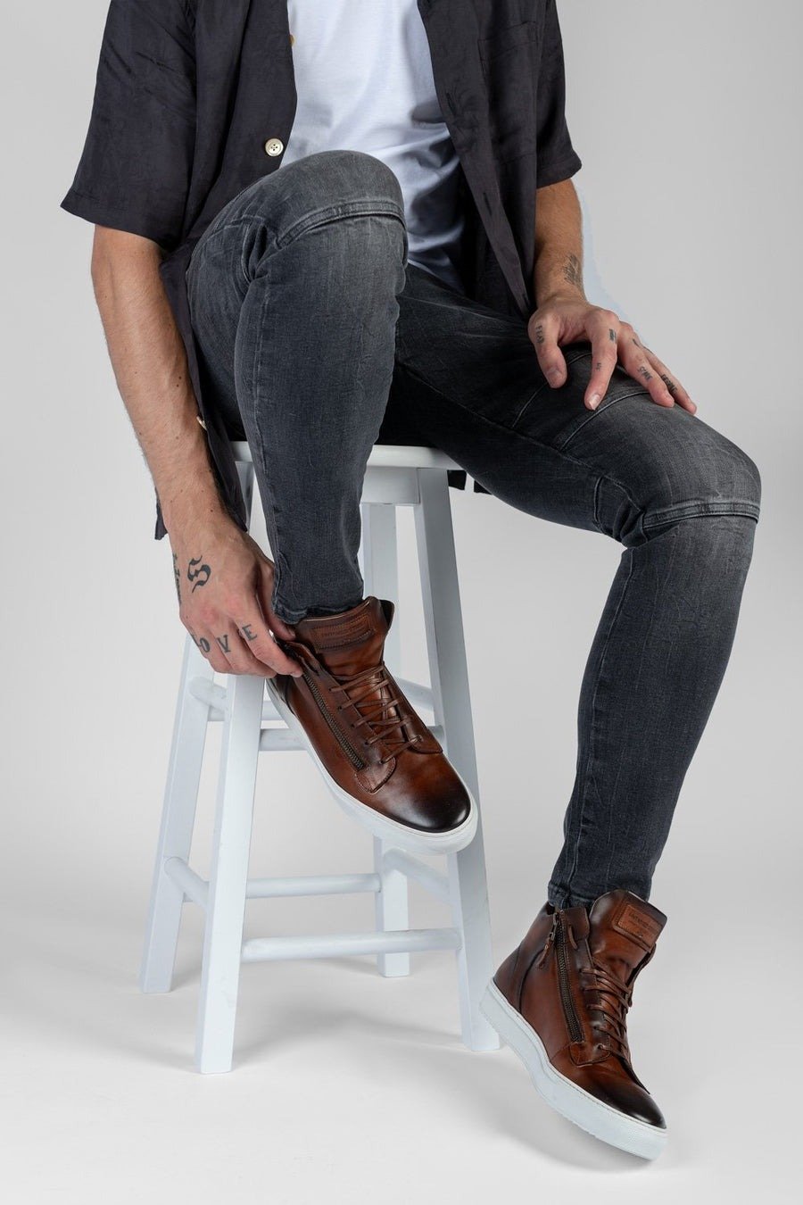 SOHO cocoa-brown patina high sneakers