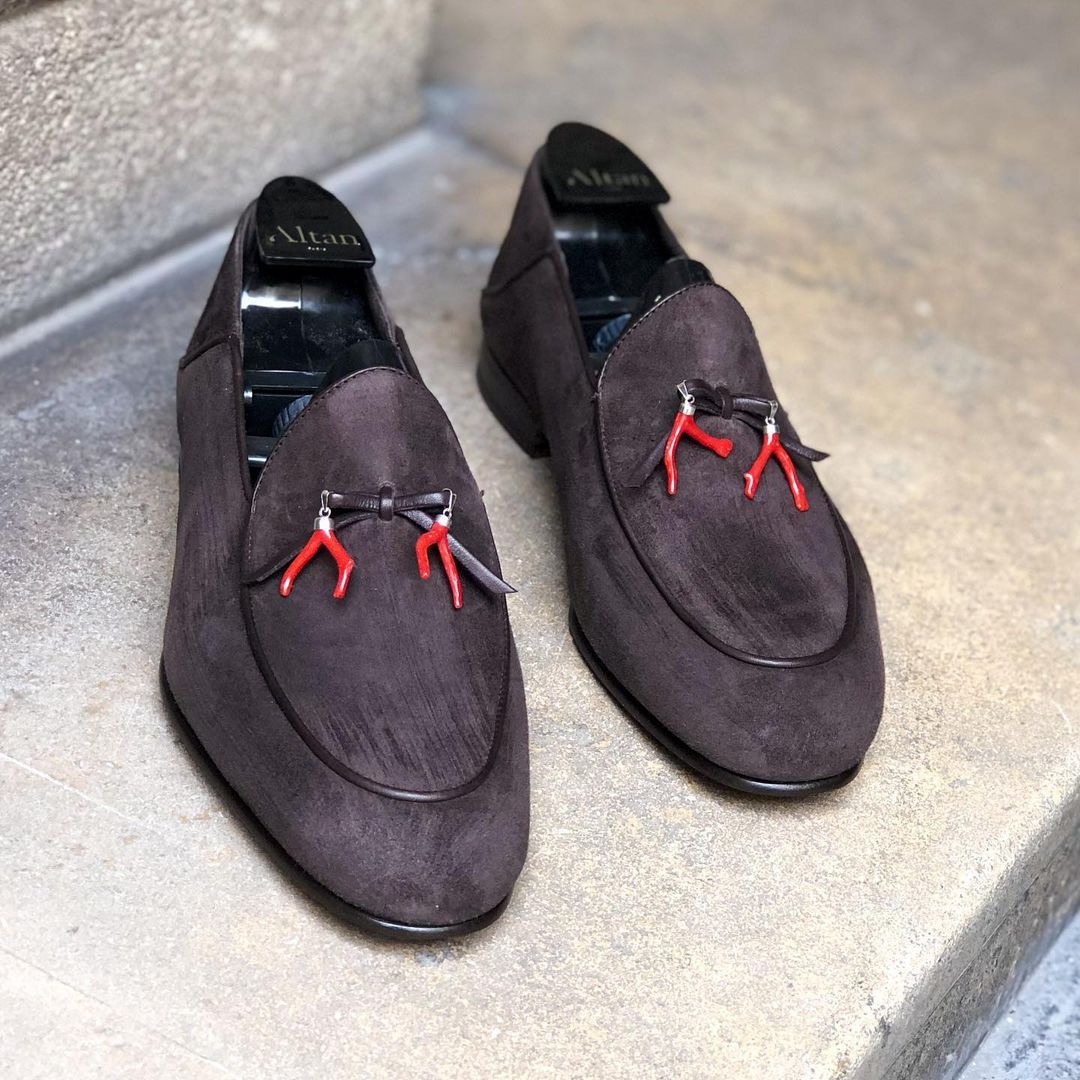 Limited Edition - Ultimate Summer Loafer - Red Sardinia Coral and Chocolate brown Cashemire Suede