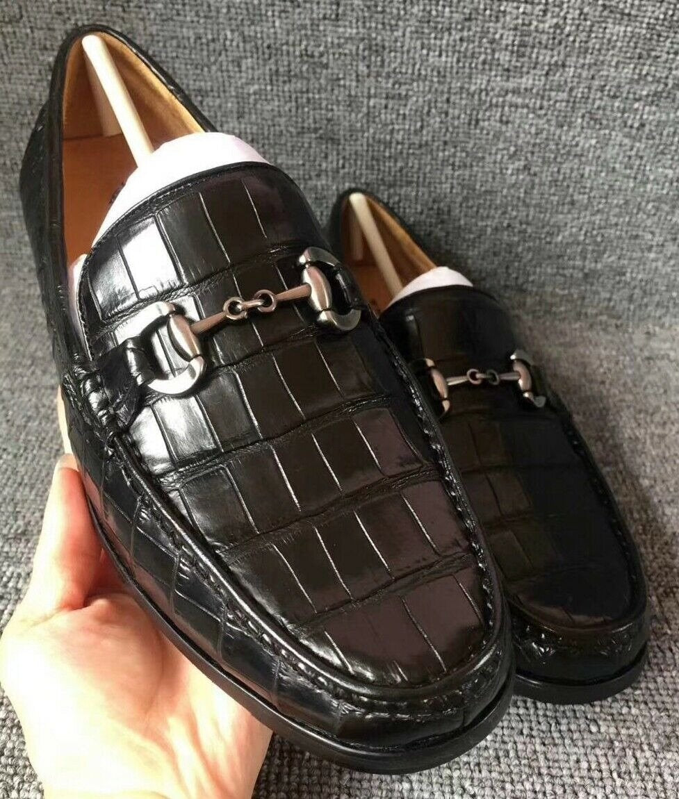 Men's Shoes Genuine Crocodile Alligator Skin Leather Handmade Black