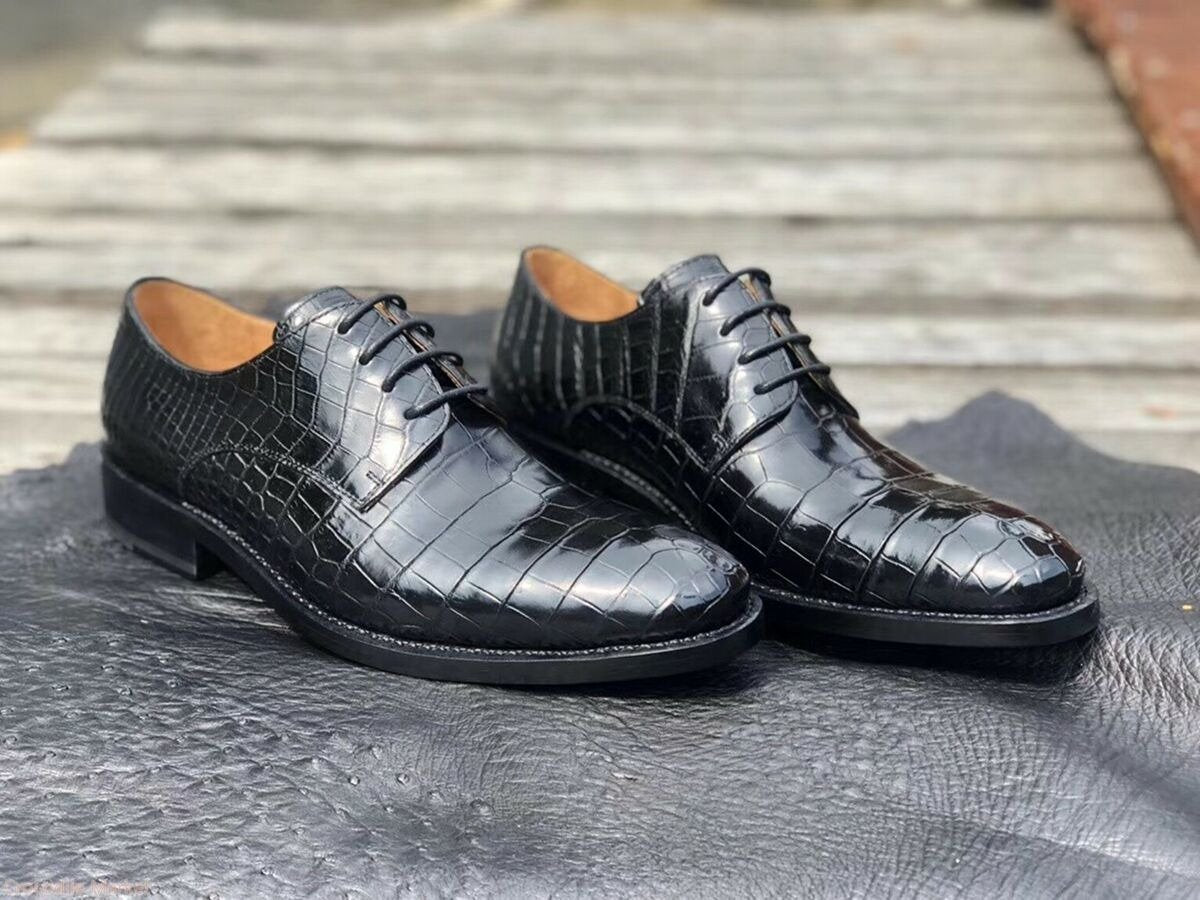 Men's Shoes Genuine Crocodile Alligator Skin Leather Handmade Black