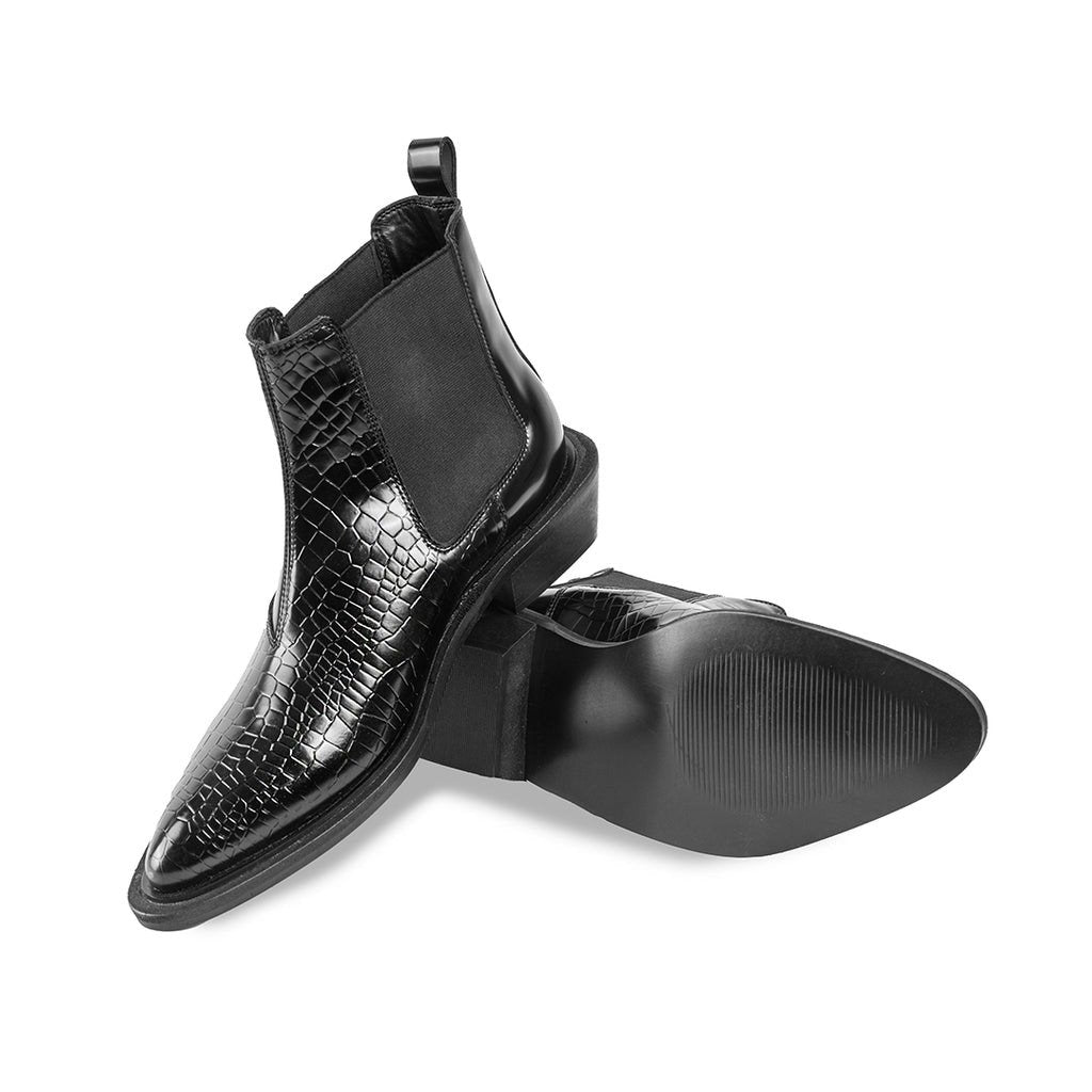 Pointed Boots With Croco Detail