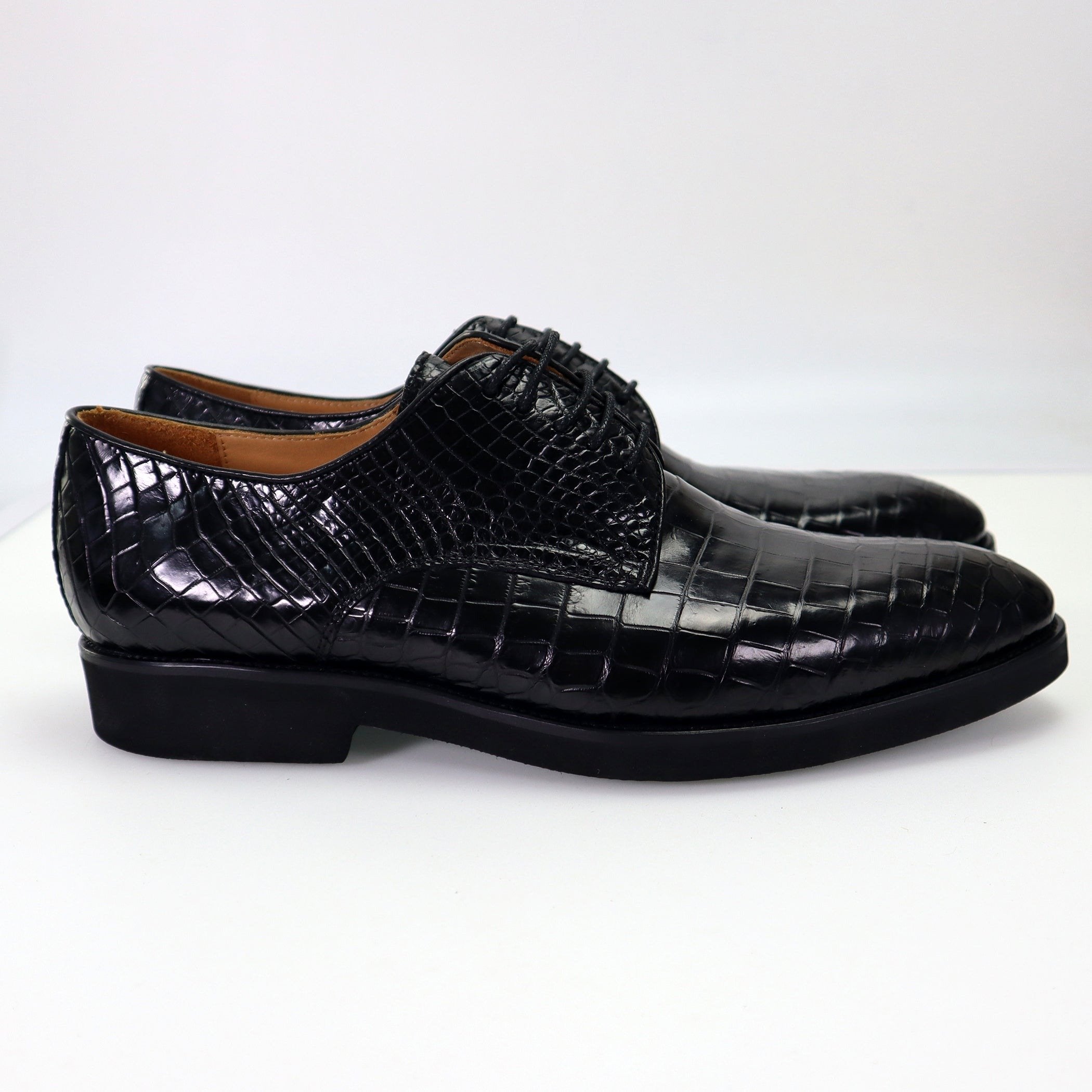 Belly Genuine Alligator Shoes Alligator Derby Perforated Lace-Up Dress Shoes